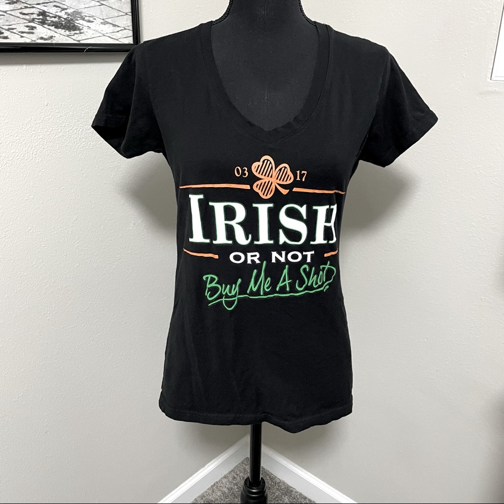 Fun Saint Patty’s Day black v neck T-shirt